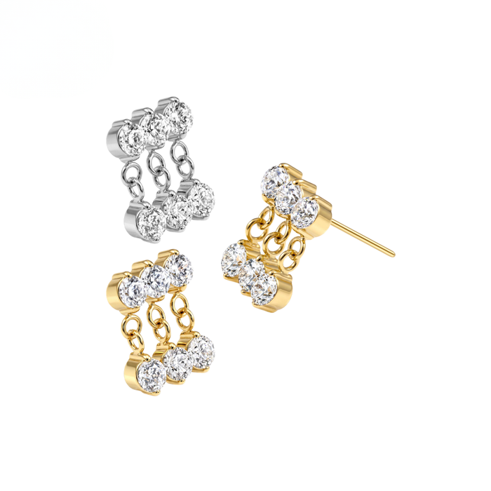 G23 Titanium Triple CZ Chain Drop Threadless Labret Accessory Top