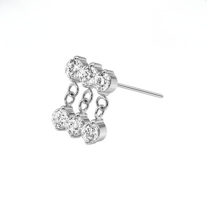 G23 Titanium Triple CZ Chain Drop Threadless Labret Accessory Top