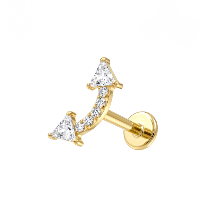 G23 Titanium CZ Jewelled Double Arrow Threadless Flatback Stud