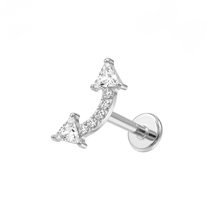 G23 Titanium CZ Jewelled Double Arrow Threadless Flatback Stud