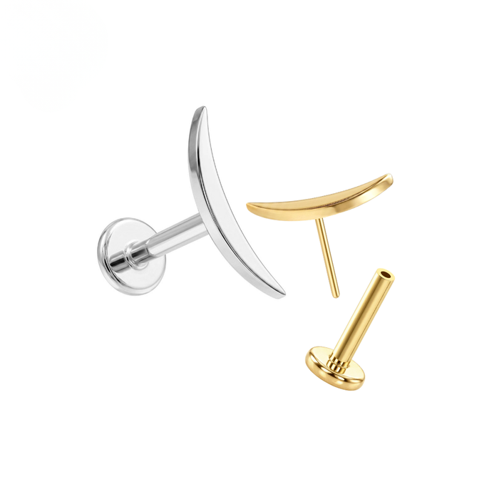 G23 Titanium Crescent Moon Threadless Flatback Stud