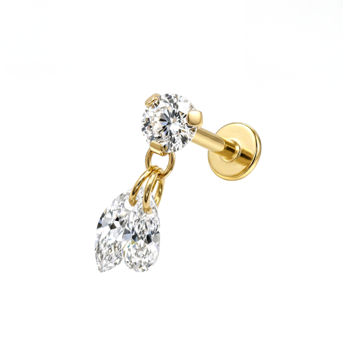G23 Titanium Duo Marquise CZ Drop Threadless Flatback Stud