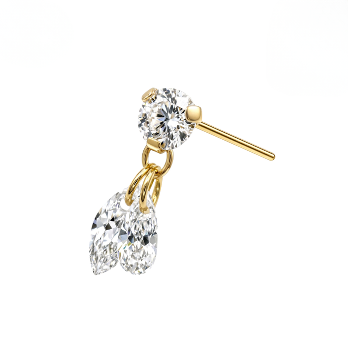 G23 Titanium Duo Marquise CZ Drop Threadless Labret Accessory Top