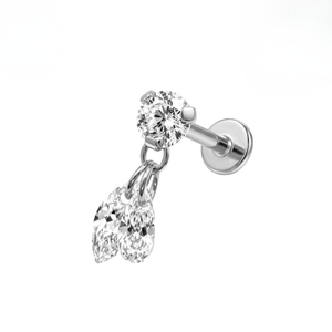 G23 Titanium Duo Marquise CZ Drop Threadless Flatback Stud