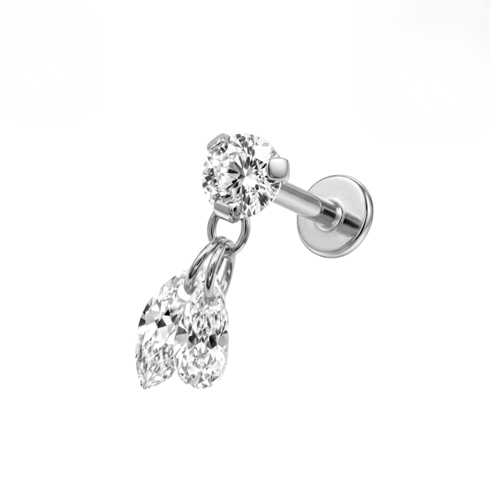 G23 Titanium Duo Marquise CZ Drop Threadless Flatback Stud