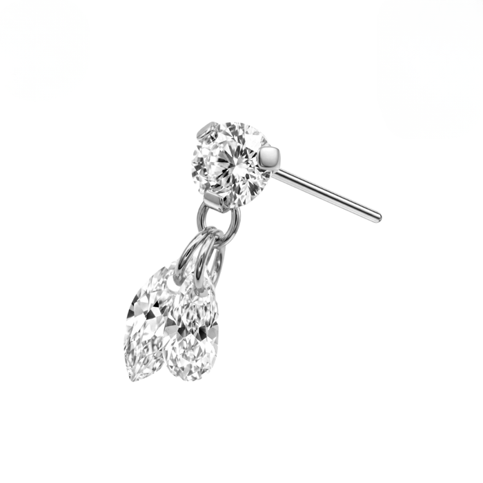G23 Titanium Duo Marquise CZ Drop Threadless Labret Accessory Top