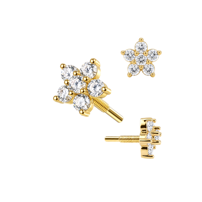 14K Gold Internal Thread CZ Daisy Flower Top