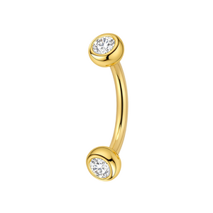 14K Gold Internally Threaded Eyebrow Piercing Bar with CZ Jewelled Top