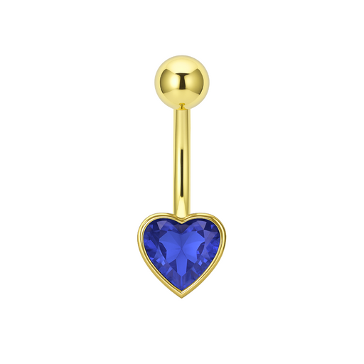 14K Gold Jewelled Heart Belly Ring - Monster Piercing