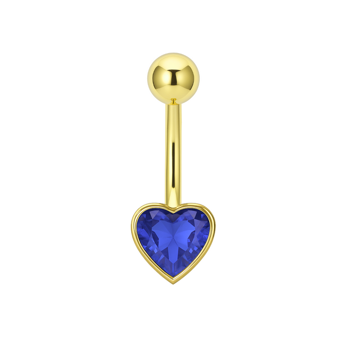 14K Gold Jewelled Heart Belly Ring - Monster Piercing
