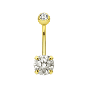 14K Gold Double CZ Jewelled Internally Threaded Belly Ring