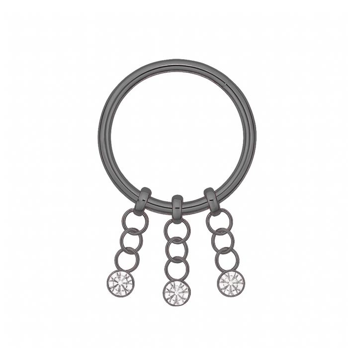 316L Surgical Steel 3 CZ Stones Dangling Hinged Segment Clicker Ring - Monster Piercing