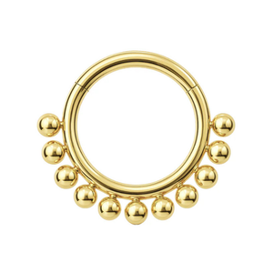14K Gold Tribal Paved Balls Hinged Segment Clicker Ring
