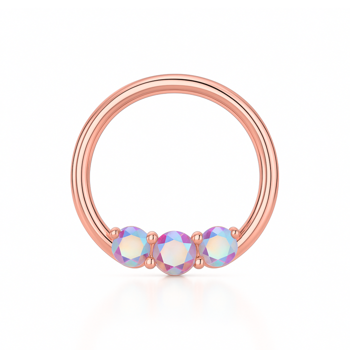 G23 Titanium Tri-Jewelled Hinged Segment Clicker Ring - Monster Piercing