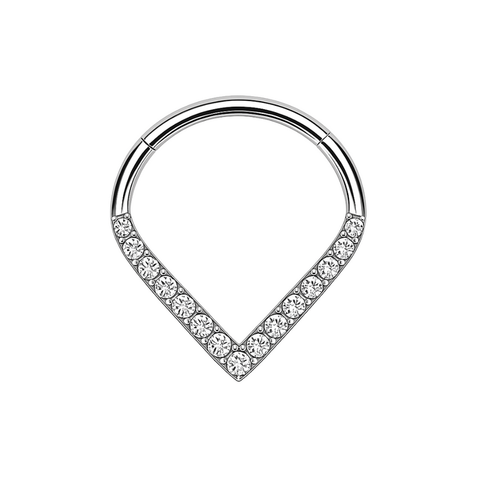G23 Titanium CZ Jewelled V Shape Hinged Segment Clicker Ring
