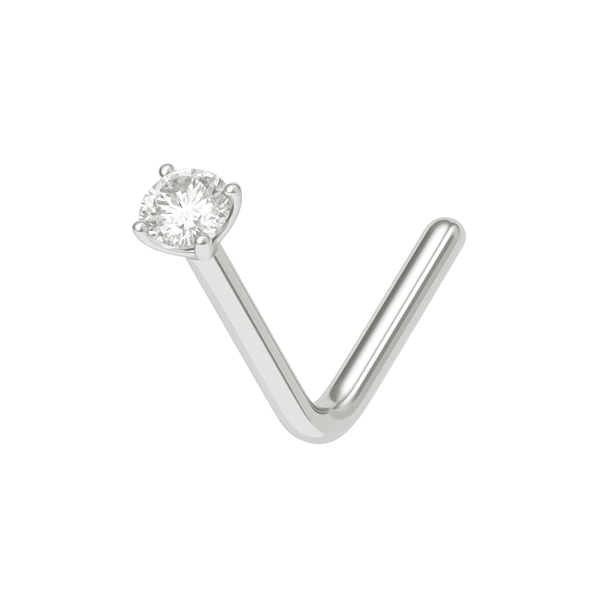 14K Gold L Bend Cubic Zirconia Nose Stud