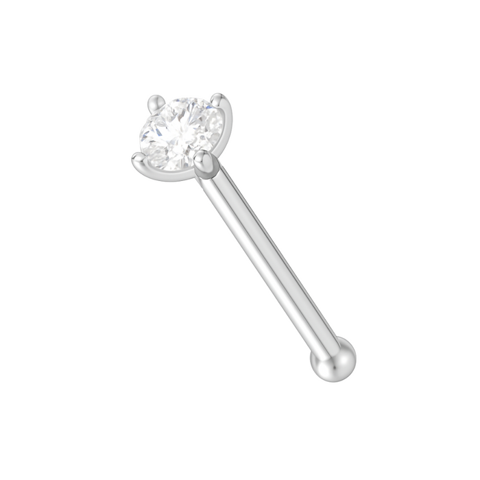 14K Gold Round Cubic Zirconia Jewelled Nose Bone - Monster Piercing