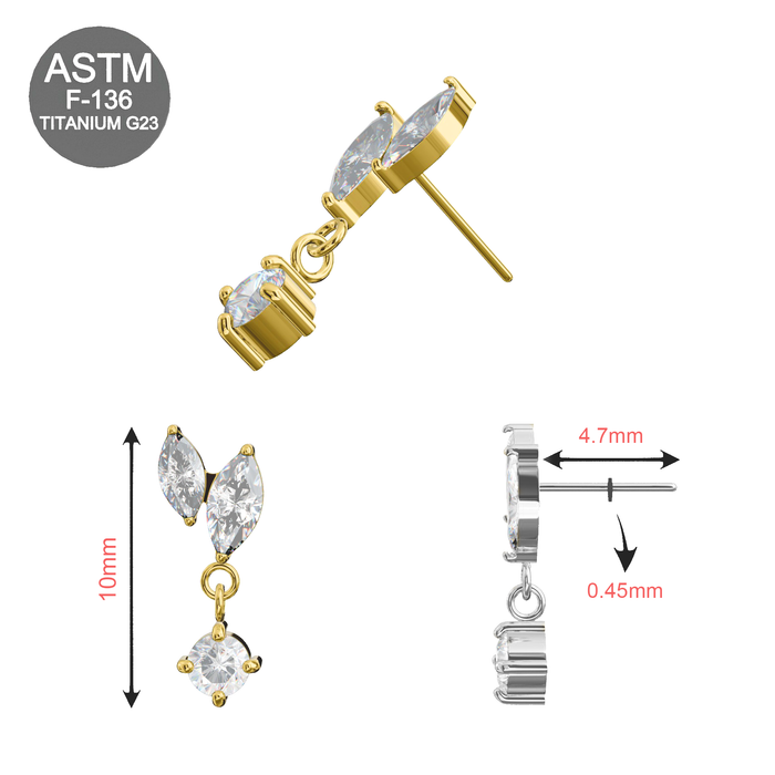 G23 Grade Titanium Marquise CZ Jewelled Leaf Drop Threadless Top