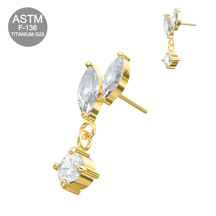 G23 Grade Titanium Marquise CZ Jewelled Leaf Drop Threadless Top