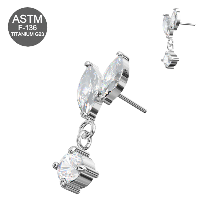 G23 Grade Titanium Marquise CZ Jewelled Leaf Drop Threadless Top