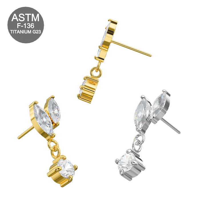 G23 Grade Titanium Marquise CZ Jewelled Leaf Drop Threadless Top