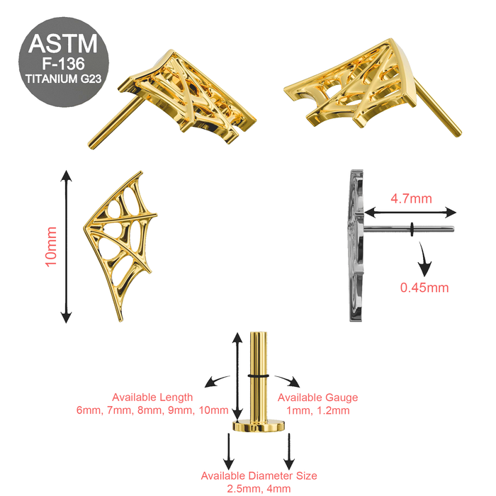 G23 Titanium Spider Web Threadless Flatback Stud