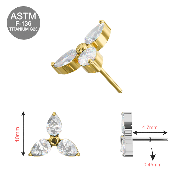 G23 Grade Titanium Triple CZ Jewelled Flower Threadless Top