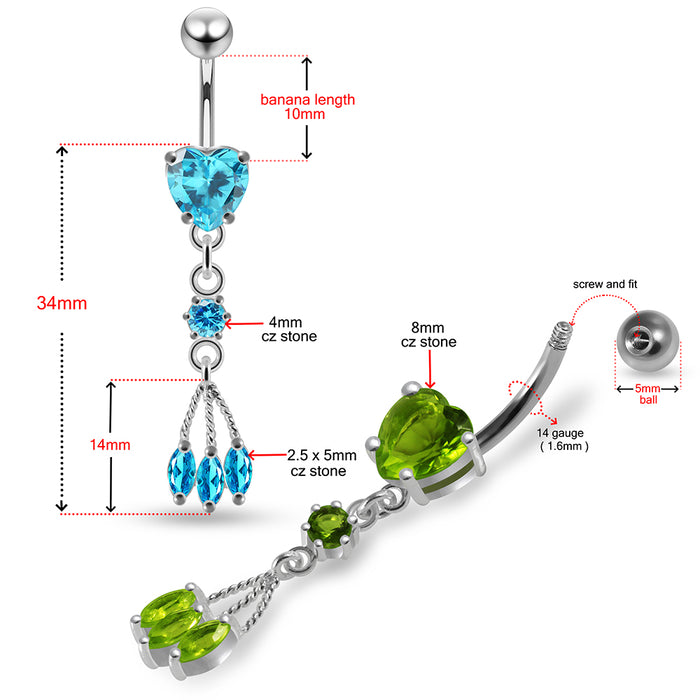 925 Sterling Silver Heart Belly Ring