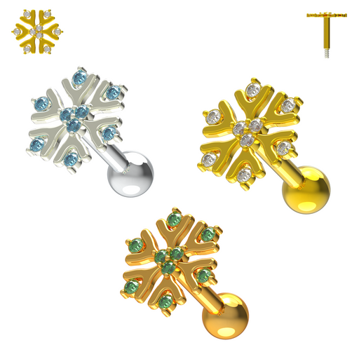 925 Sterling Silver Snowflake Cartilage Ear Stud - Monster Piercing