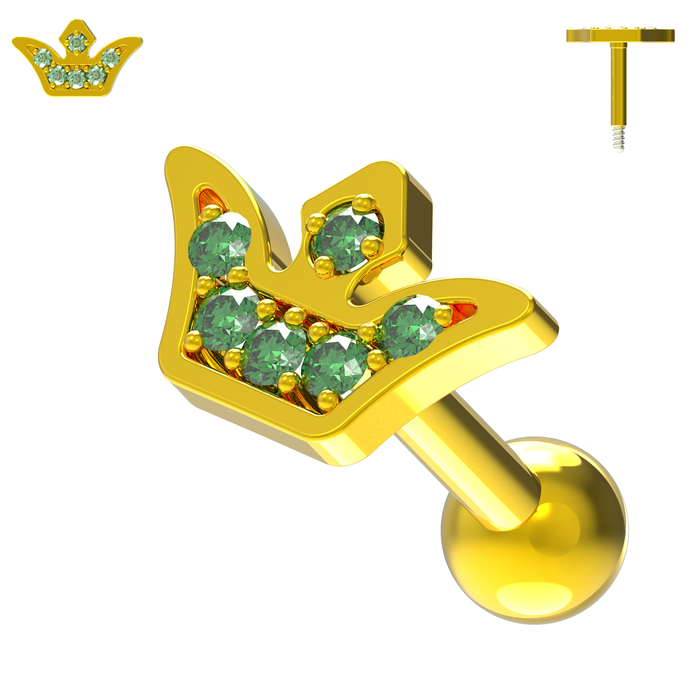 925 Sterling Silver Jewelled Crown Cartilage Stud - Monster Piercing