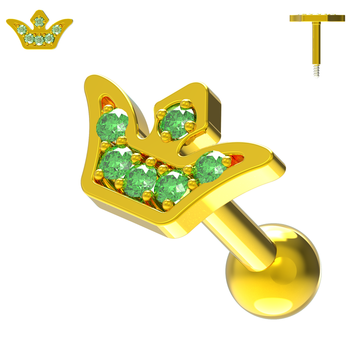 925 Sterling Silver Jewelled Crown Cartilage Stud - Monster Piercing