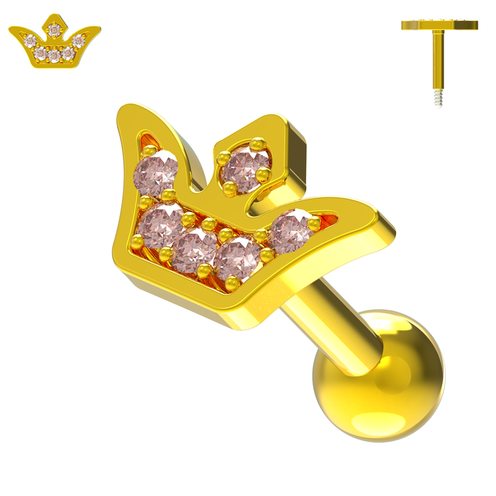 925 Sterling Silver Jewelled Crown Cartilage Stud - Monster Piercing