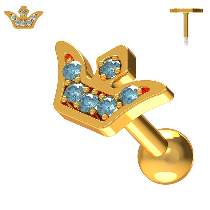 925 Sterling Silver Jewelled Crown Cartilage Stud - Monster Piercing