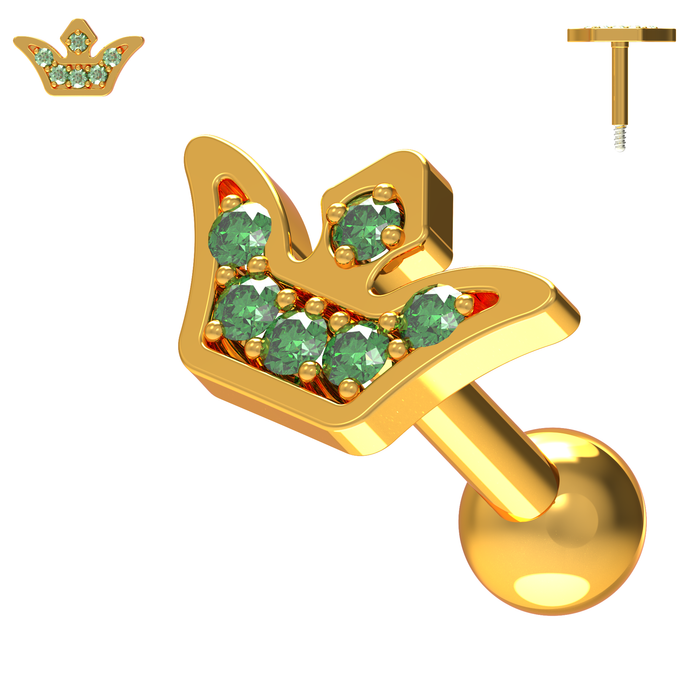 925 Sterling Silver Jewelled Crown Cartilage Stud - Monster Piercing