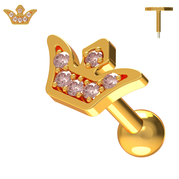 925 Sterling Silver Jewelled Crown Cartilage Stud - Monster Piercing