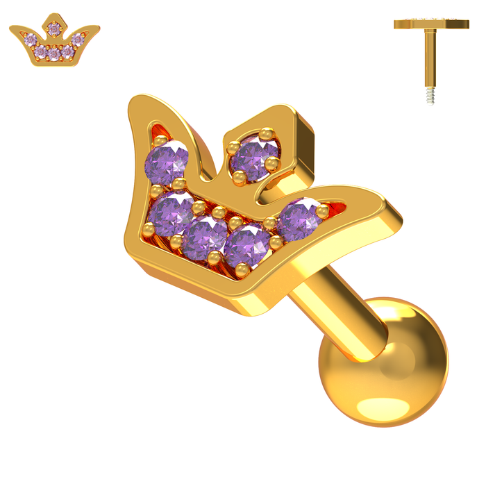 925 Sterling Silver Jewelled Crown Cartilage Stud - Monster Piercing