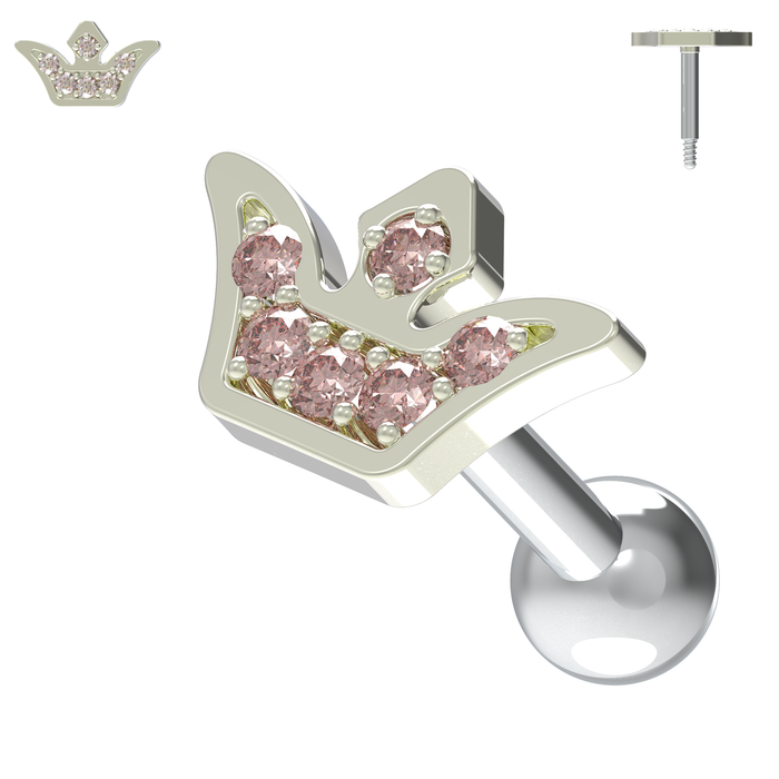 925 Sterling Silver Jewelled Crown Cartilage Stud - Monster Piercing