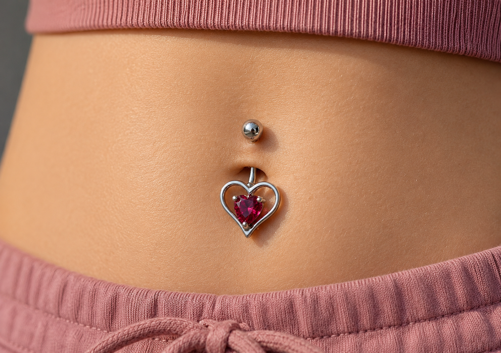 925 Sterling Silver Heart CZ Jewelled Non Dangle Belly Button Ring
