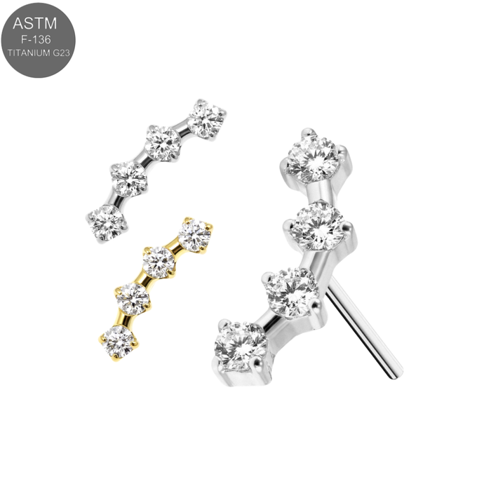 G23 Titanium Four CZ Cluster Threadless Labret Accessory Top