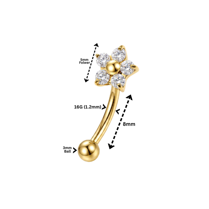 G23 Titanium Five-Petal CZ Flower Curved Barbell