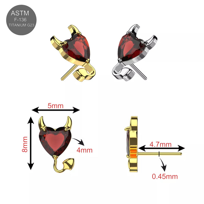 G23 Titanium Red Heart Devil Threadless Labret Accessory Top