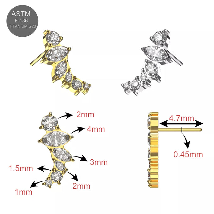 G23 titanium labret with cubic zirconia stones, various sizes and finishes