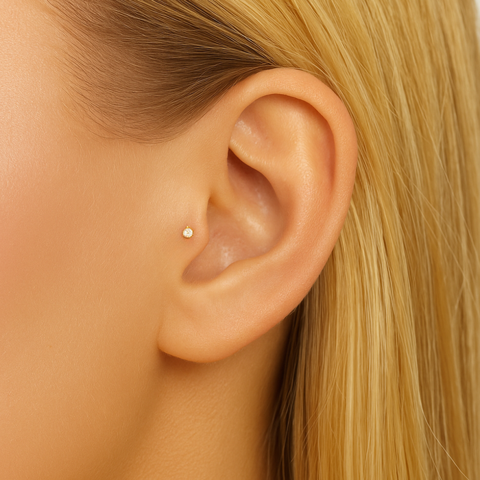 14K Gold Jewelled Push Fit Stud - Monster Piercing