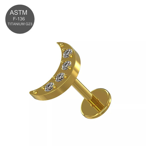G23 Titanium CZ Studded Crescent Threadless Push-Fit Labret - Monster Piercing