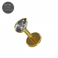 G23 Titanium Thread-less Push-Fit Labret With Tear Shape Stone - Monster Piercing