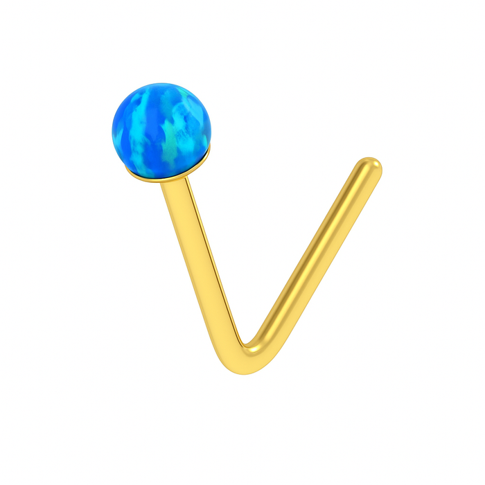 9K Gold L-Bend Opal Nose Stud - Monster Piercing