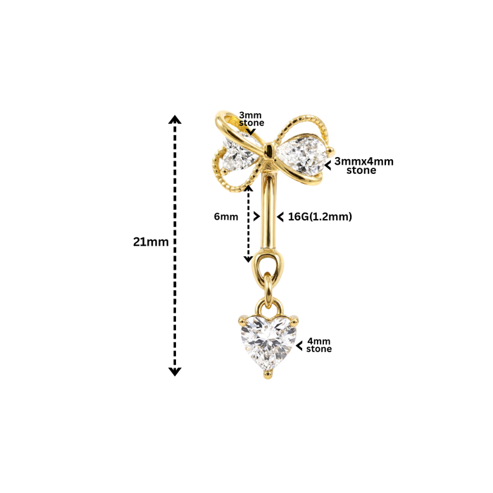 316L Surgical Steel CZ Bow and Heart Bugadi Stud