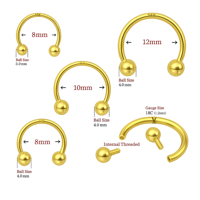 14K Gold Internally Threaded Circular Barbell - Monster Piercing