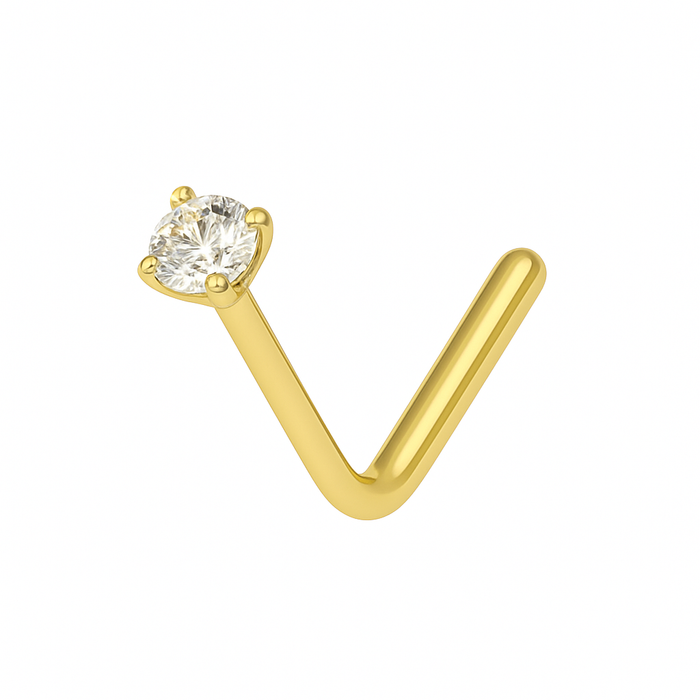 9K Gold Diamond Studded L Bend Nose Stud - Monster Piercing