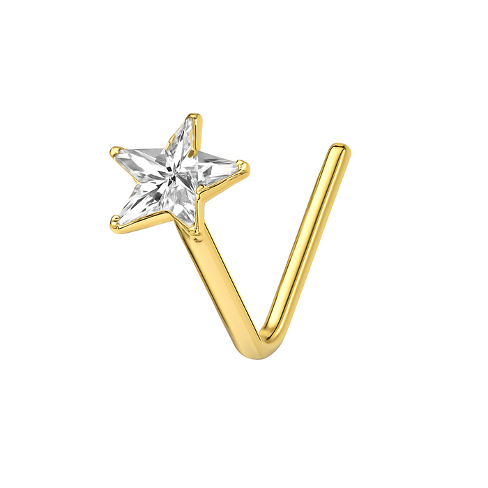 9K Gold L-Shaped Star CZ Nose Stud - Monster Piercing